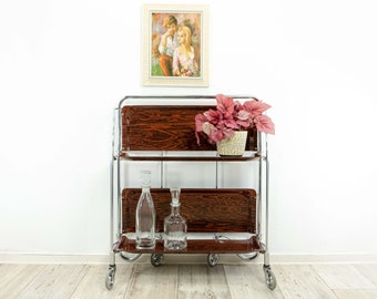 Iconic 1960s FOLDING BAR CART by Bremshey Westgermany, midcentury rosewood furniture, bentwood chrome trolley