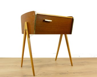 1960s wooden BICOLOR SEWING BOX Nightstand Side Table