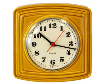 Mustard Yellow Ocher Ceramic Wall Clock 70s – Vintage MCM West Germany