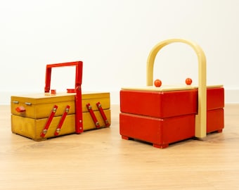 Small 1960s Wooden Cantilever Sewing or Jewelry Box 1 of 2