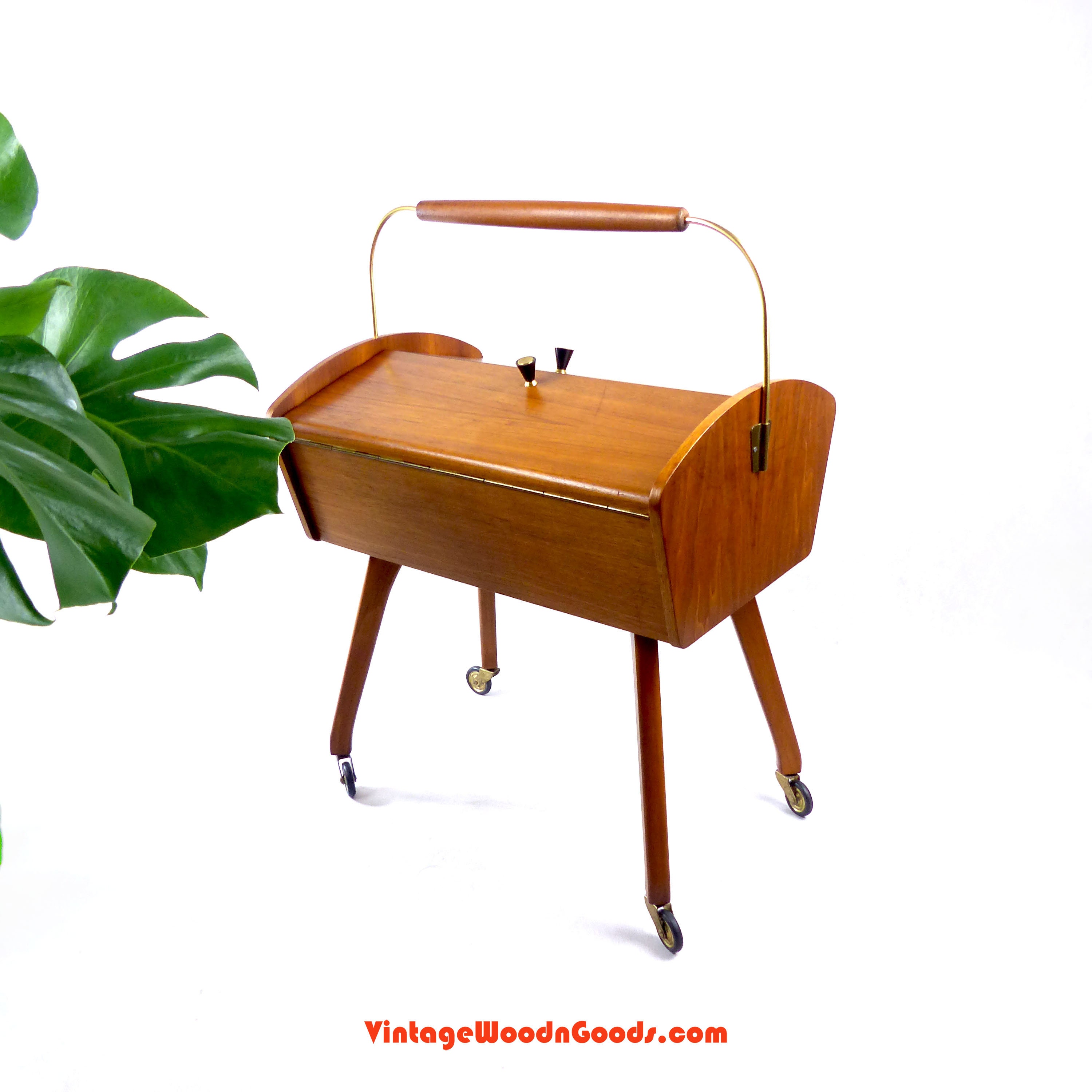 Large 1960s WOODEN SEWING BOX on Wheels Etsy