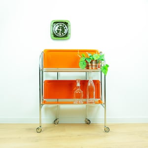 Iconic Orange 1970s FOLDABLE SERVING TROLLEY Bar Cart | Midcentury Folding Trolley | Original Vintage Furniture