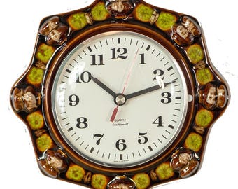 Rare 70s Ceramic Flower Wall Clock – West Germany Flower Power Decor