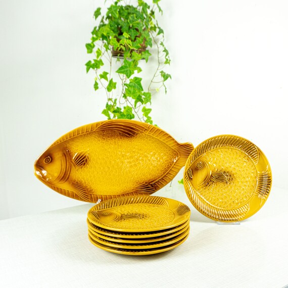Large 1970s Ceramic FISH SERVING PLATE With 6 Plates by Kil Etsy
