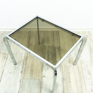 1980s Smoked GLASS CHROME Coffee TABLE night stand side table