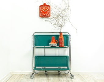 Blue green 1970s FOLDABLE BAR CART Dinett by Bremshey Formica serving trolley