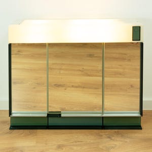 Large 1970s Petrol ILLUMINATED MIDCENTURY Medicine CABINET mirrored doors by Allibert, West Germany, Vintage Bathroom