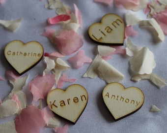 10 Personalised Wooden Wedding "Hearts" centre pieces, laser cut