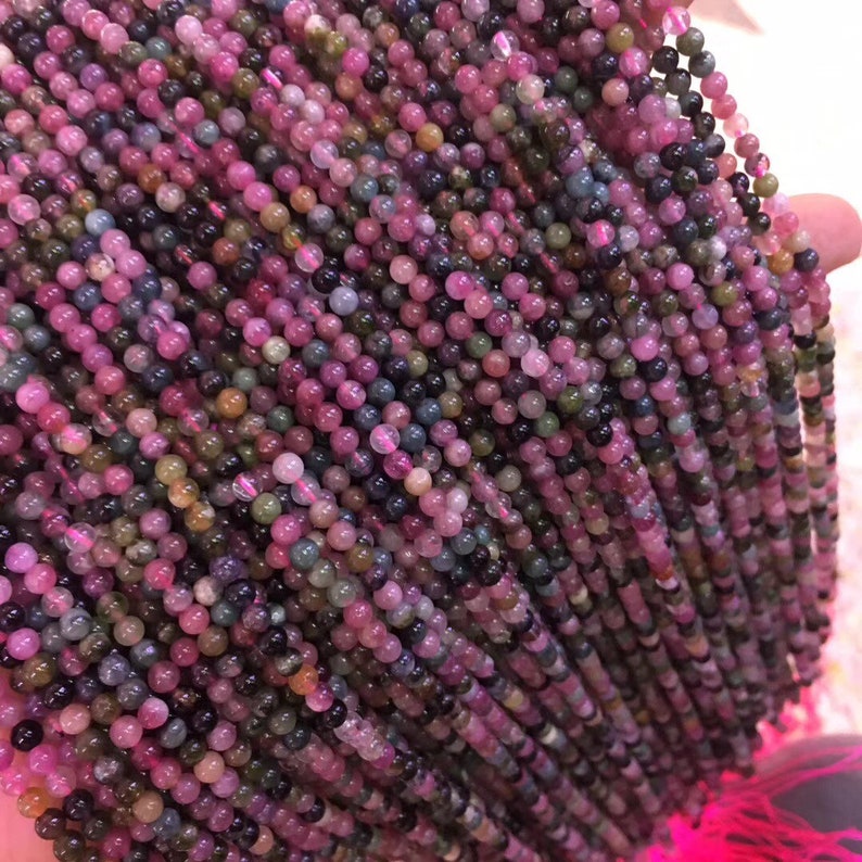 3mm Genuine Tourmaline beads 15.5/'/' full strand Natural Round Gemstone beads 3mm colorful gemstone beads