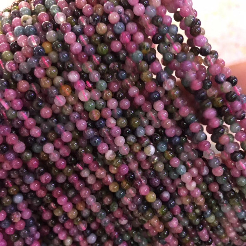 3mm Genuine Tourmaline beads 15.5/'/' full strand Natural Round Gemstone beads 3mm colorful gemstone beads