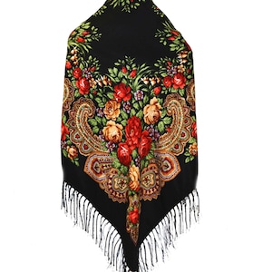 Discount! Romanian Black Square scarf with roses. Big size Women Scarves.  Moldova Shawl. Floral women&#39;s scarf for Mothers&#39; Day 110x110cm.