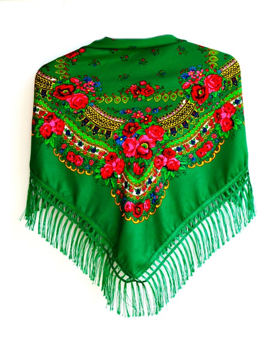Ethno traditional Romanian Scarf with silk fringes