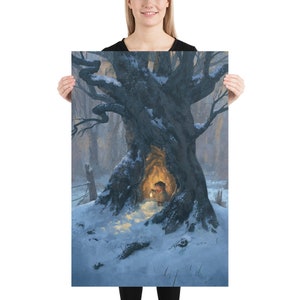 Wind in den Weiden Weihnachtsdruck Winter-Malerei Schnee-Malerei Weihnachts-Illustration Winter-Illustration 24×36 Zoll