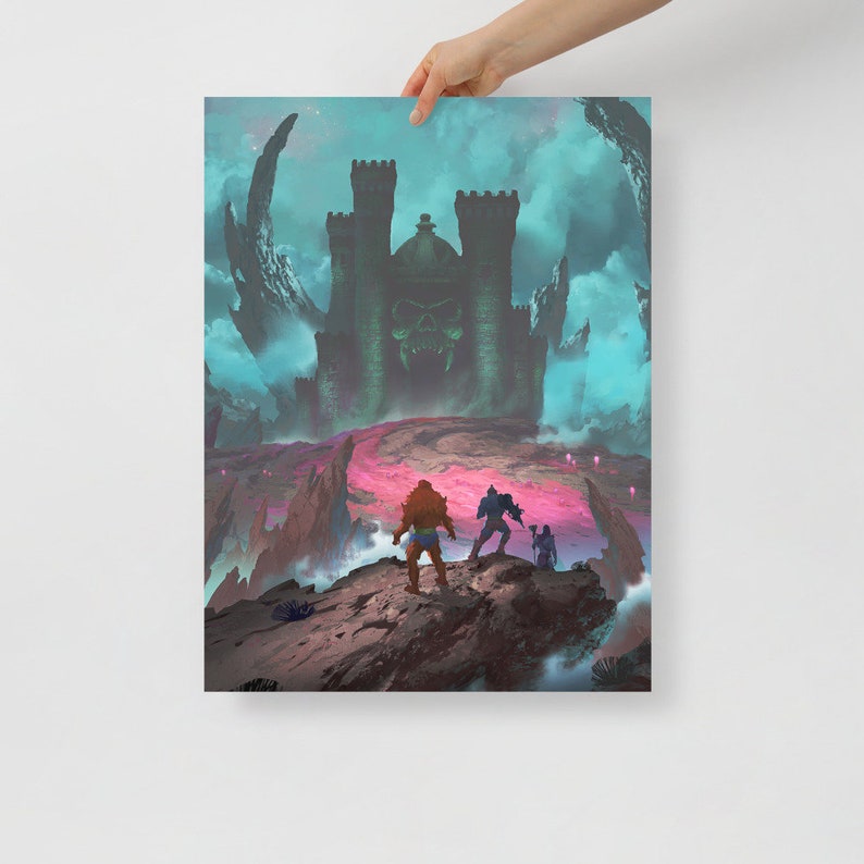 He-Man Print Castle Grayskull Poster dessins animés des années 80 impression dart cadeau des années 80 Masters of the Universe Affiche murale 16×20 pouces