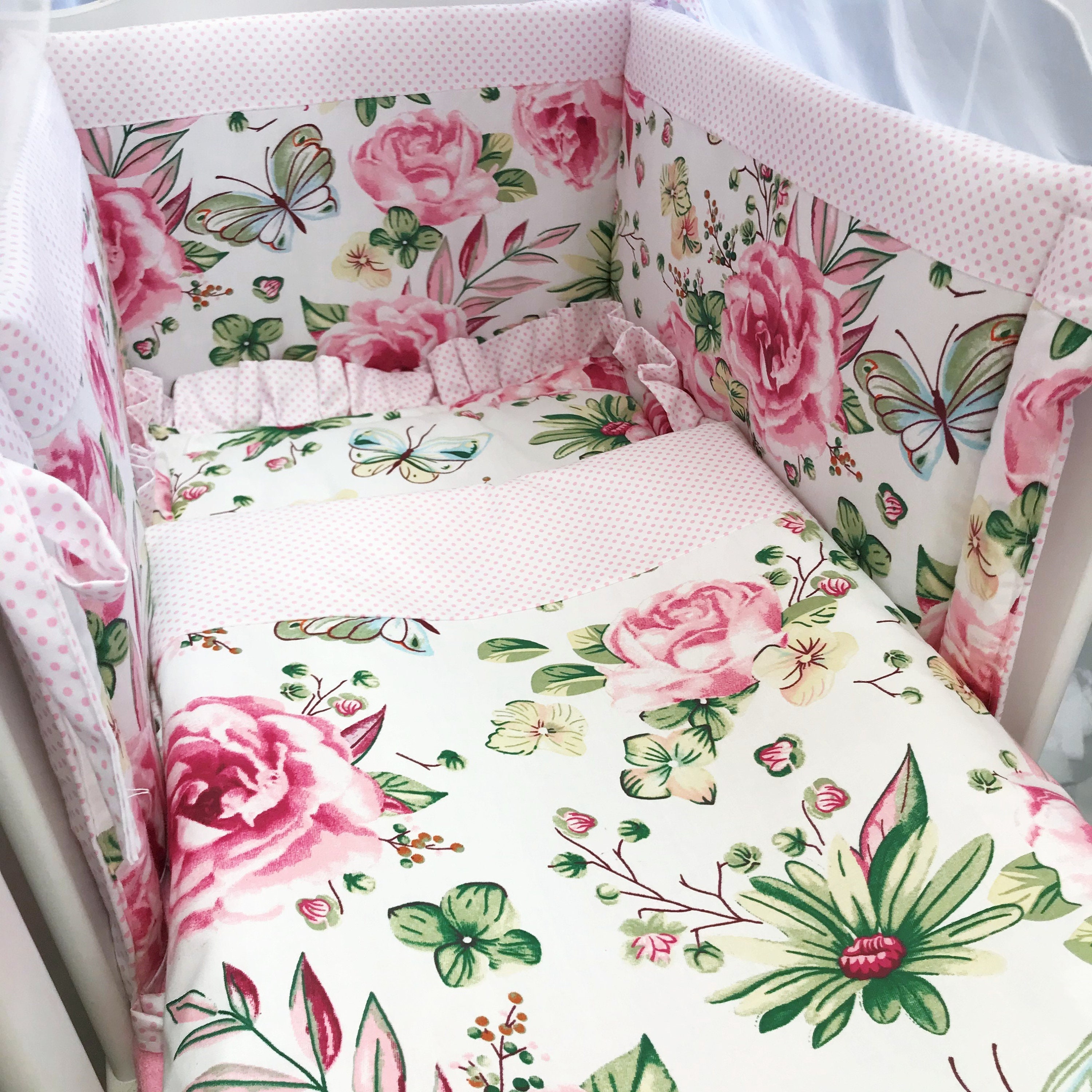 New floral pink white roses butterflies baby girl bedding Etsy