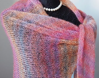 Dreieckstuch handgestrickt Seide/Mohair, Tuch gestrickt, Damen Schal Bunt, fluffig, voluminös,   Shawl knit