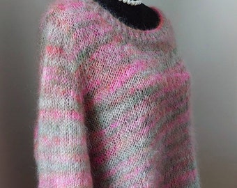 Pullover handgestrickt Mohair/ Seide, minimalistisch, Oversize Sweater,Damen Pullover, Sweater cozy, kuschelig, weich