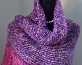 Echarpe triangulaire tricotée main, écharpe mérinos/mohair en laine teinte à la main, écharpe unique en son genre, colorée, couleurs fortes, étole asymétrique