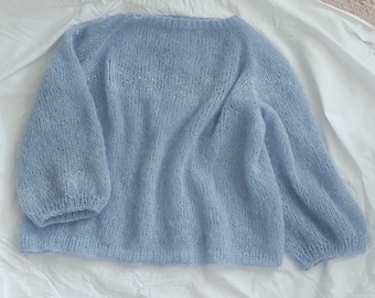 Pullover handgestrickt, Sommer Sweater Mohair/Seide, Sweater Oversize mit Pailletten