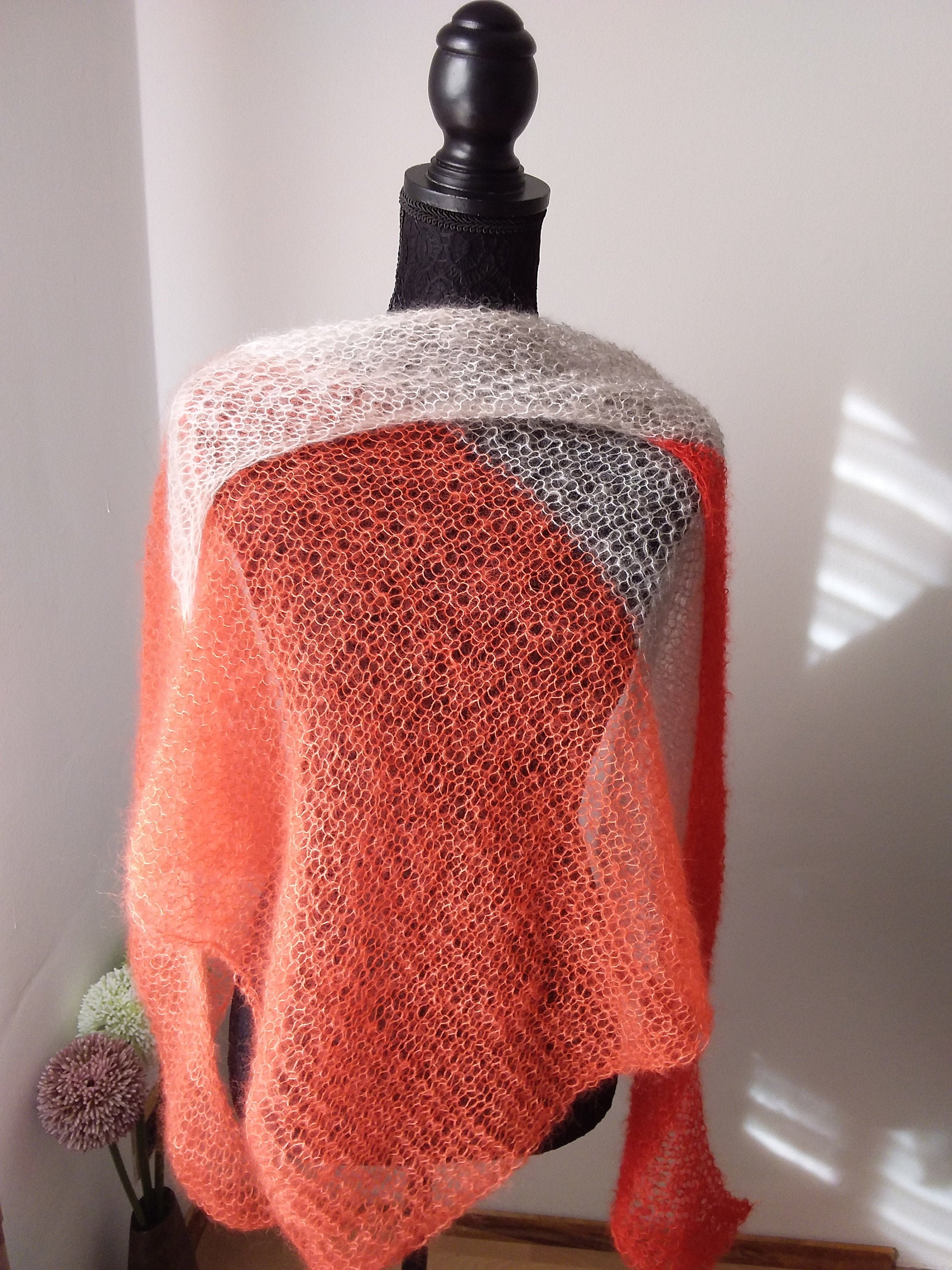 Triangular Scarf Handknitted Cloth Mohair Silk Triangular Etsy UK