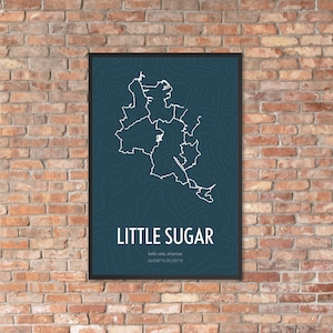 Little Sugar - Poster de carte du système de sentiers de VTT - Bella Vista Mountain Biking, Arkansas du Nord-Ouest, Art mural, Bentonville