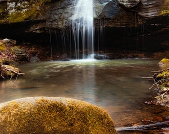 Mossy Rock and Small Waterfall in the Ozarks of Arkansas