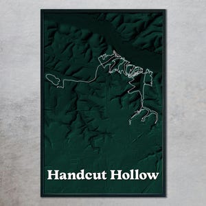 Handcut Hollow - Pôster de mapa de terreno de trilha de mountain bike - Bentonville Mountain Biking, Northwest Arkansas Wall Art Bella Vista