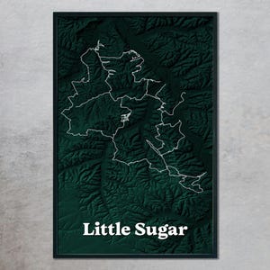 Little Sugar - Poster de la carte du terrain des sentiers de VTT - Bella Vista Mountain Biking, Arkansas du Nord-Ouest, Art mural, Bentonville