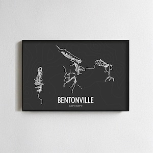 BentonvilleTrail System Map Poster - Bentonville Mountainbikewege im Nordwesten von Arkansas, Wall Art - Coler, Slaughter Pen, Handcut Hohl