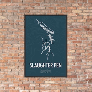 Slaughter Pen - Poster de carte du réseau de sentiers de VTT - Bentonville Mountain Biking, Northwest Arkansas, Art mural