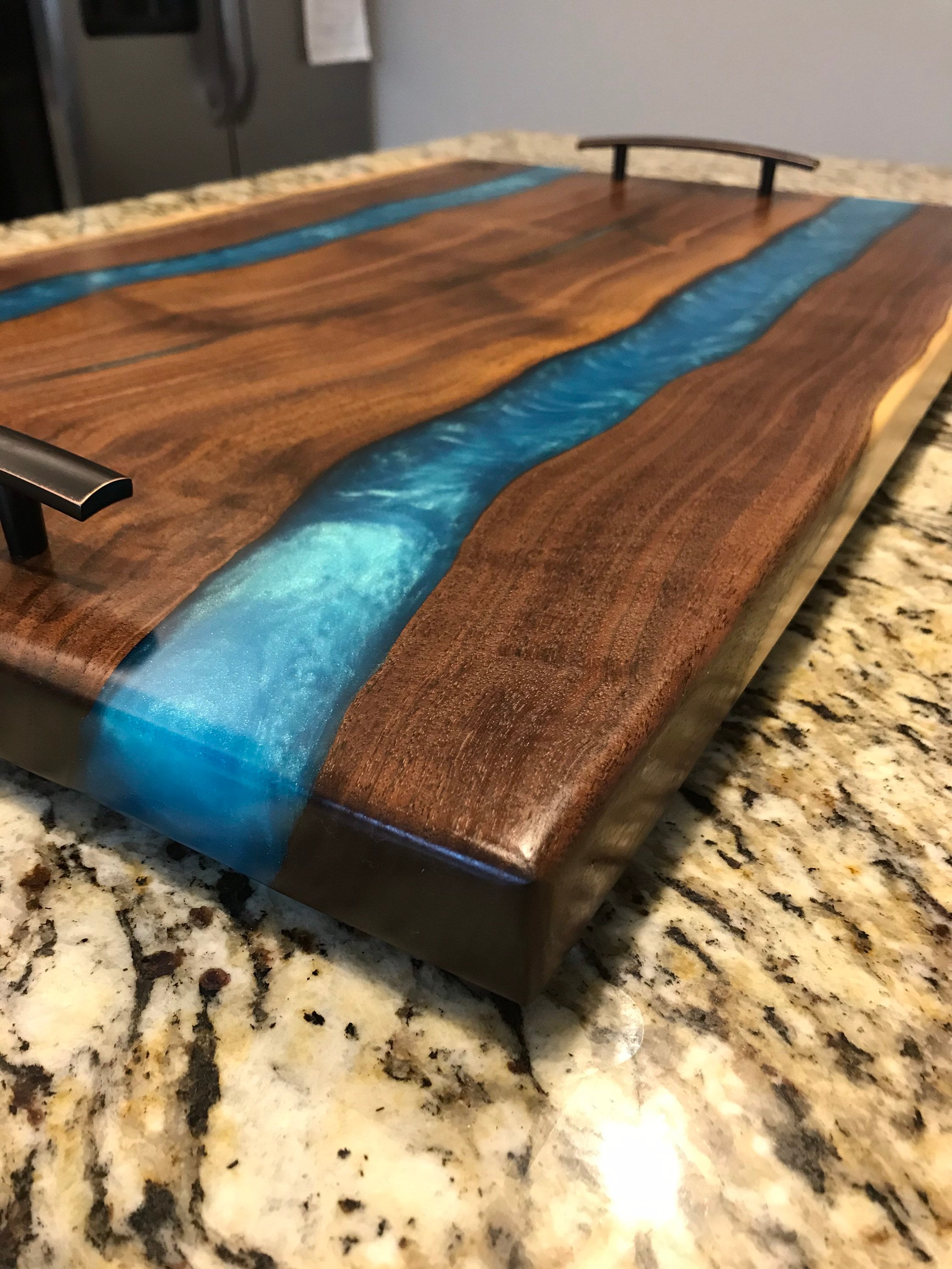 Twin River Turquoise Epoxy board, serving tray, walnut, resin, handmade, charcuterie board (Optional engraving)
