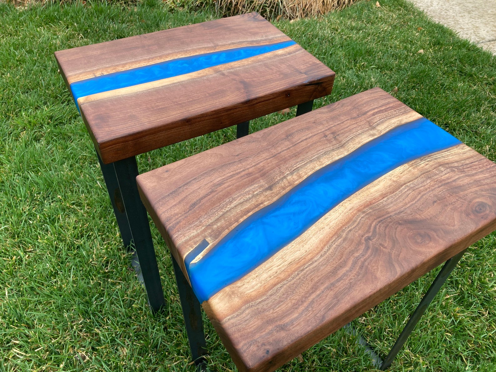 Walnut and epoxy end table side table coffee table river Etsy