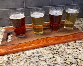 Walnut and epoxy beer flight boards,serving tray, resin, handmade, restaurants, bar and grill