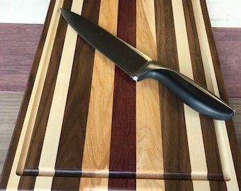 Purpleheart, Walnut and Hard Maple handmade, exotic wood cutting board, chopping board with juice groove