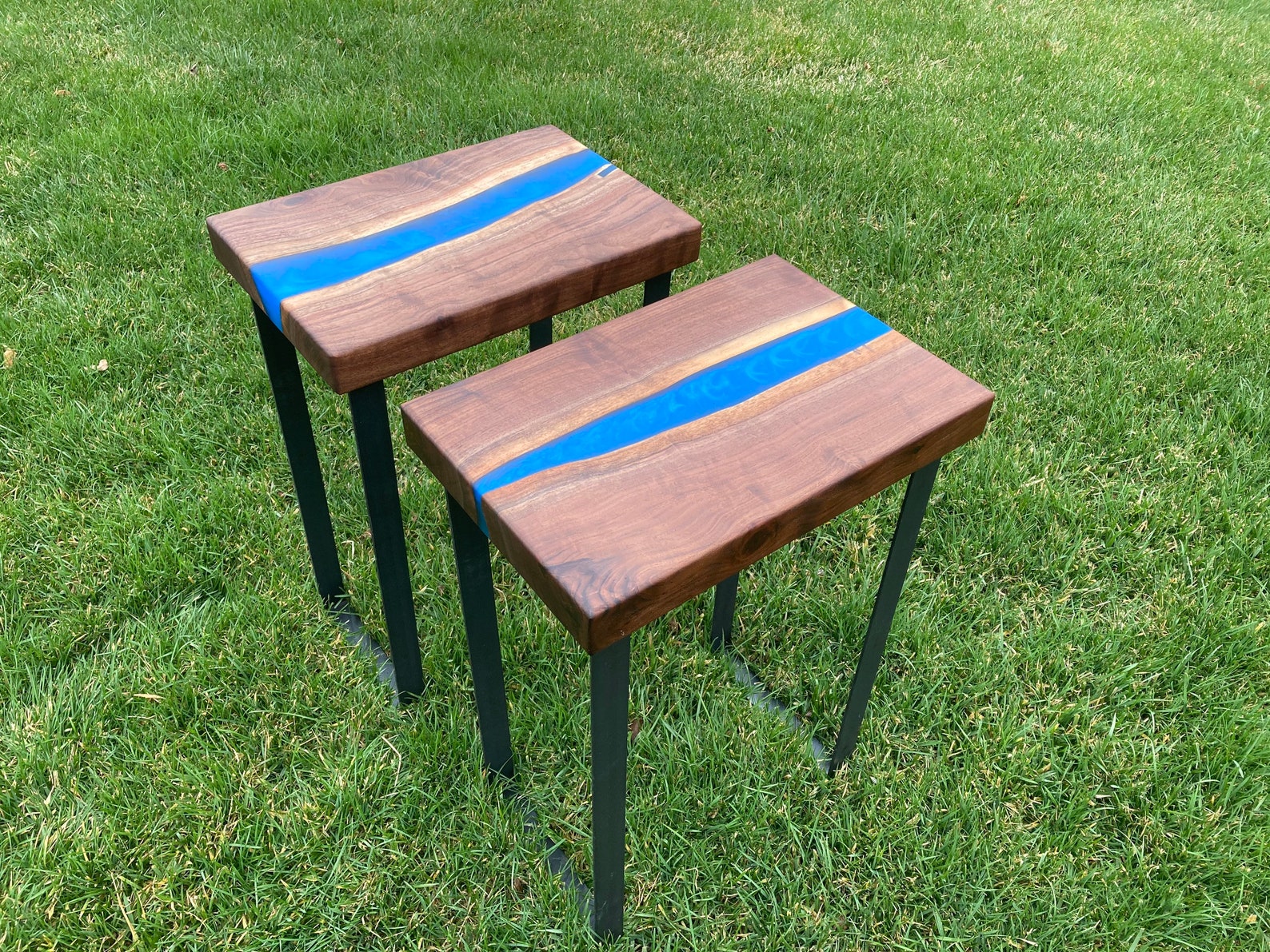 Walnut and Epoxy End Table Side Table Coffee Table River Etsy