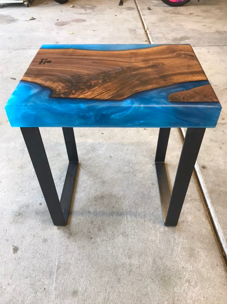Walnut and epoxy end table side table coffee table river | Etsy