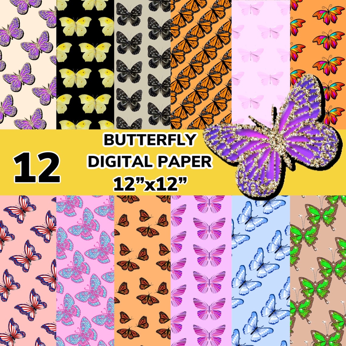 Butterfly Digital Paper Instant Download Digital Print Etsy
