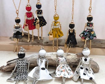 French Doll Pendant Necklace Paris Doll Necklace Long Statement Necklace Paris Style Jewelry Feminine Charm Necklace