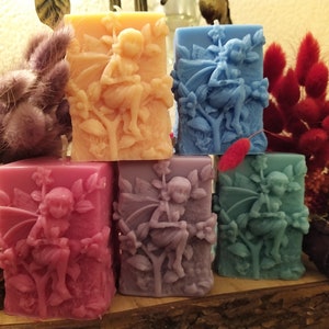 Fairy candle. Soy candle. 100% vegetable wax. Pilar candle. Vegan candles. 40 fragrances to choose from.