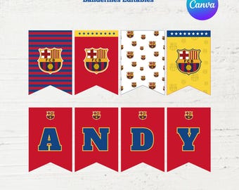 Barcelona Bunting - Happy Birthday - Printable Football Banner - Customizable Digital Garland