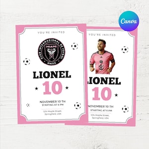 Inter Miami Messi Birthday Invitation - Editable in Canva - Digital Soccer Template - Instant Access