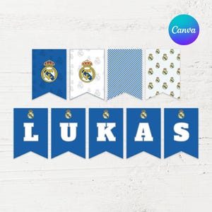 Real Madrid Wimpel – Alles Gute zum Geburtstag – Druckbares Fußballbanner – Personalisierbare digitale Girlande