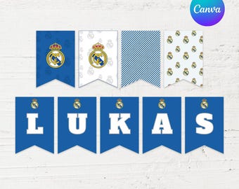 Real Madrid Pennants - Happy Birthday - Printable Football Banner - Customizable Digital Garland