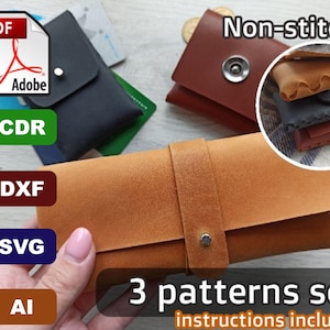 3 niet-gestikte lederen patronen - DIY - pdf-download - svg, dxf, ai, cdr-bestanden voor lasersnijden