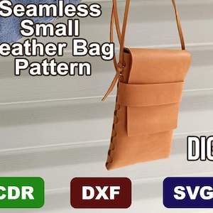 No Stitch Small Leather Bag Pattern – DIY Leather Pouch Template – Seamless Phone Bag – pdf, cdr, ai, dxf Files for Laser Cutting