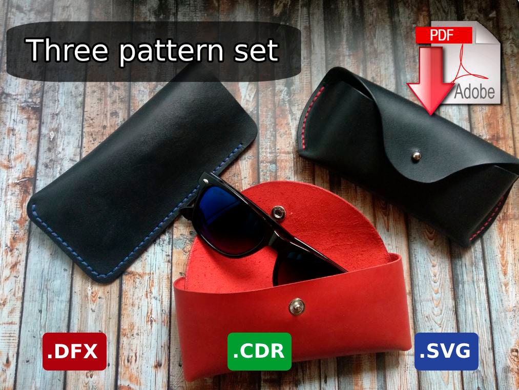 THREE minimal leather Sunglasses Case - Pattern - DIY - Pdf Download (svg, cdr, dxf added)