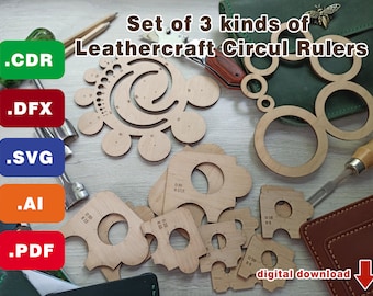 Set van 3 soorten Leathercraft-circullinialen – dxf, svg, cdr, ai, pdf-download – lasergesneden bestanden