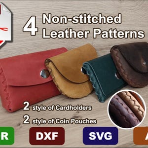 4 Non-stitched Leather Patterns - DIY - Pdf Download - svg, dxf, ai, cdr Files for Laser Cutting - no sew cardholder, coin purse
