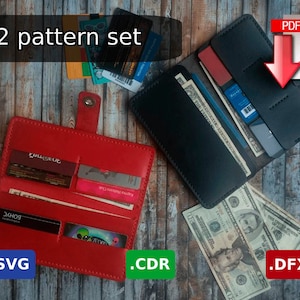 2 Carteras Largas de Cuero - Patrón - DIY - Descargar Pdf + Svg, Cdr, Dxf