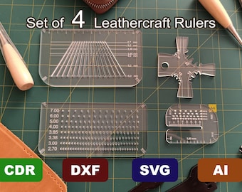 Set van 4 soorten Leathercraft-linialen – dxf, svg, cdr, ai, pdf-download – lasergesneden bestanden